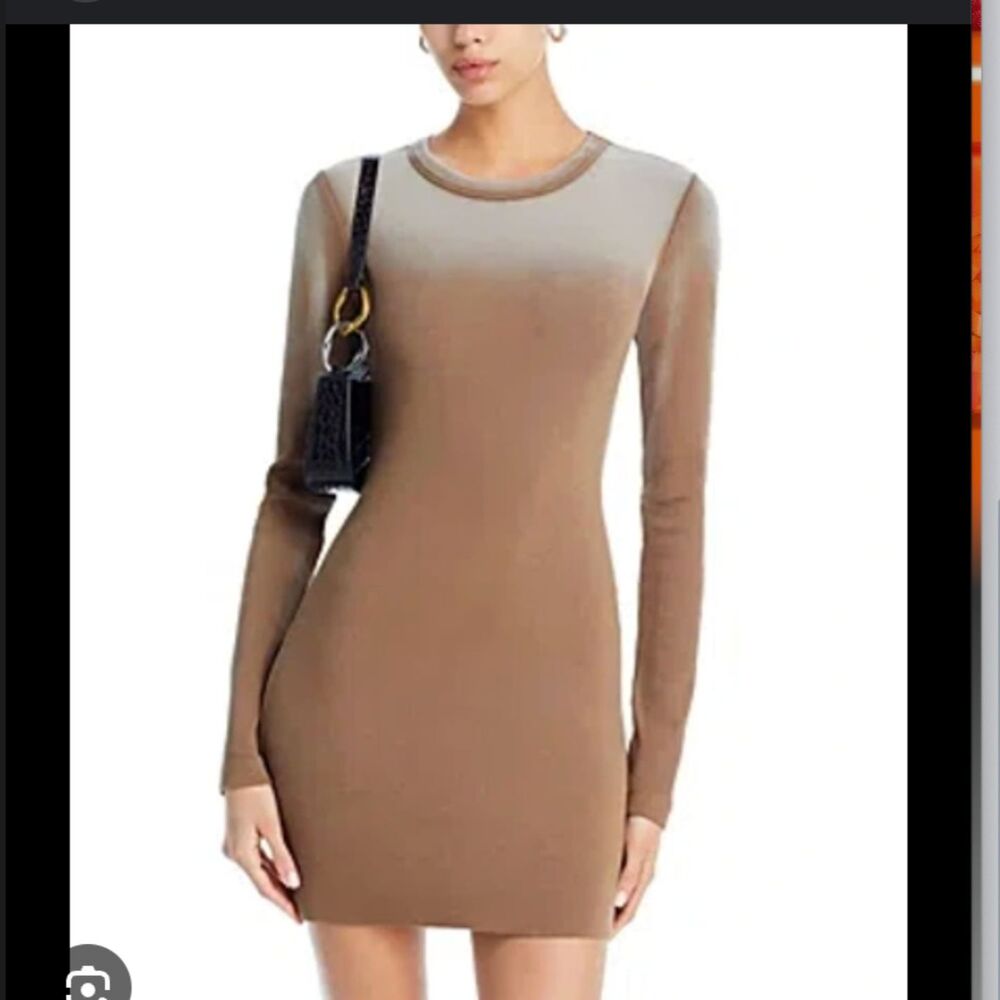 Cotton Citizen Verona Long Sleeve Dress Camel Cast Ribbed Cotton Size Large $185
